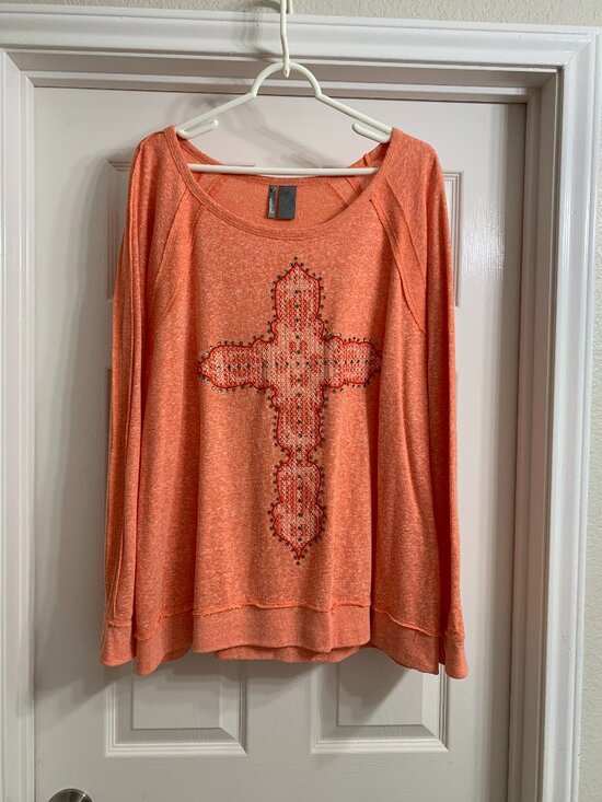 new directions Tops - New Directions Women's Orange Cross Design Blouse, Size 2X